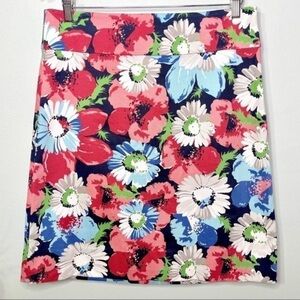 Talbots Pink & Blue Floral Pencil Skirt Cotton Stretch Size 8